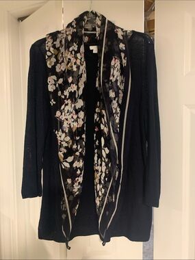 Women's Sweater- Navy with coordinating floral scarf